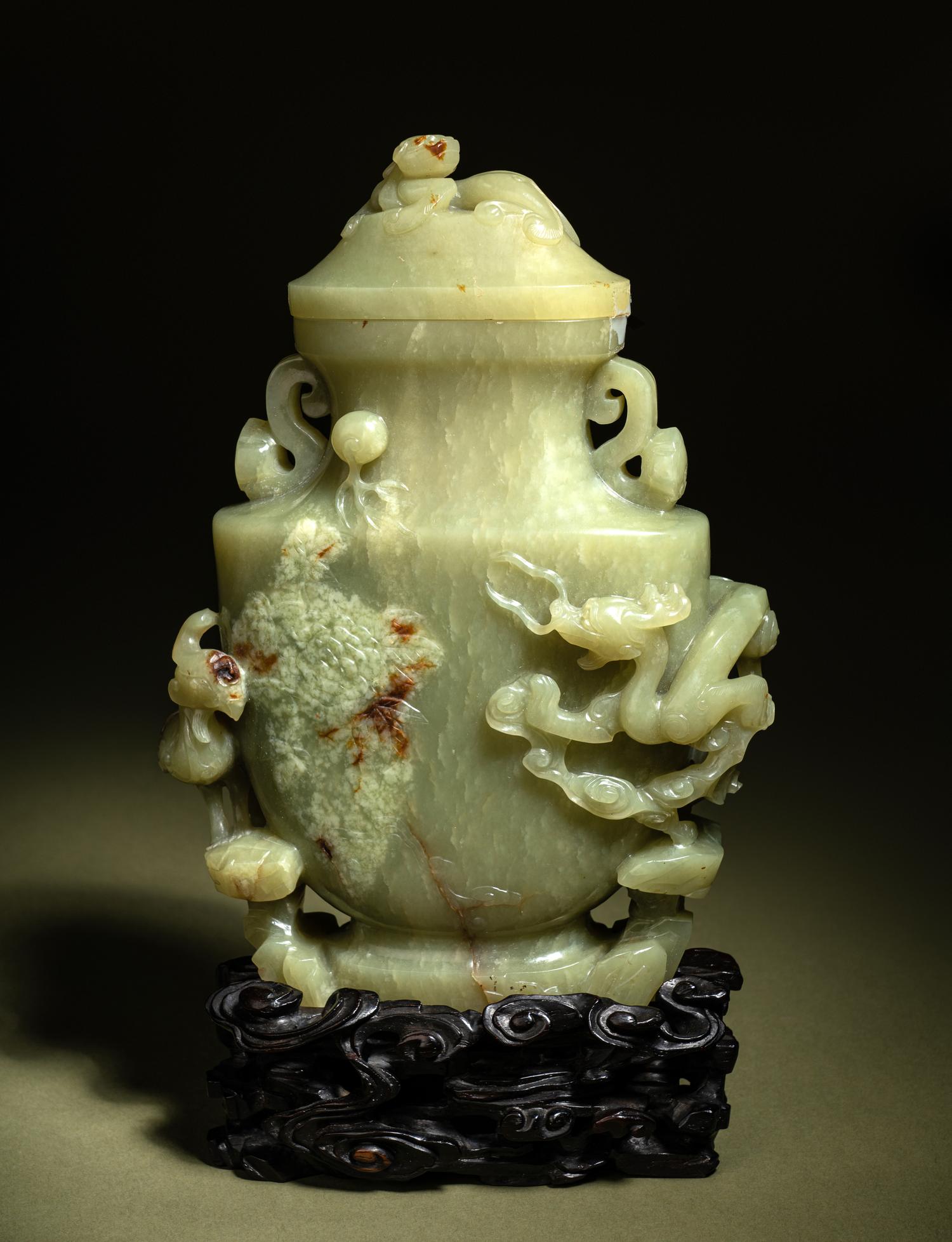A Carved Yellow Jade Covered Vase