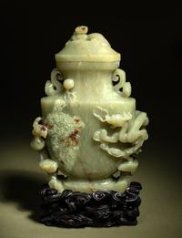A Carved Yellow Jade Covered Vase