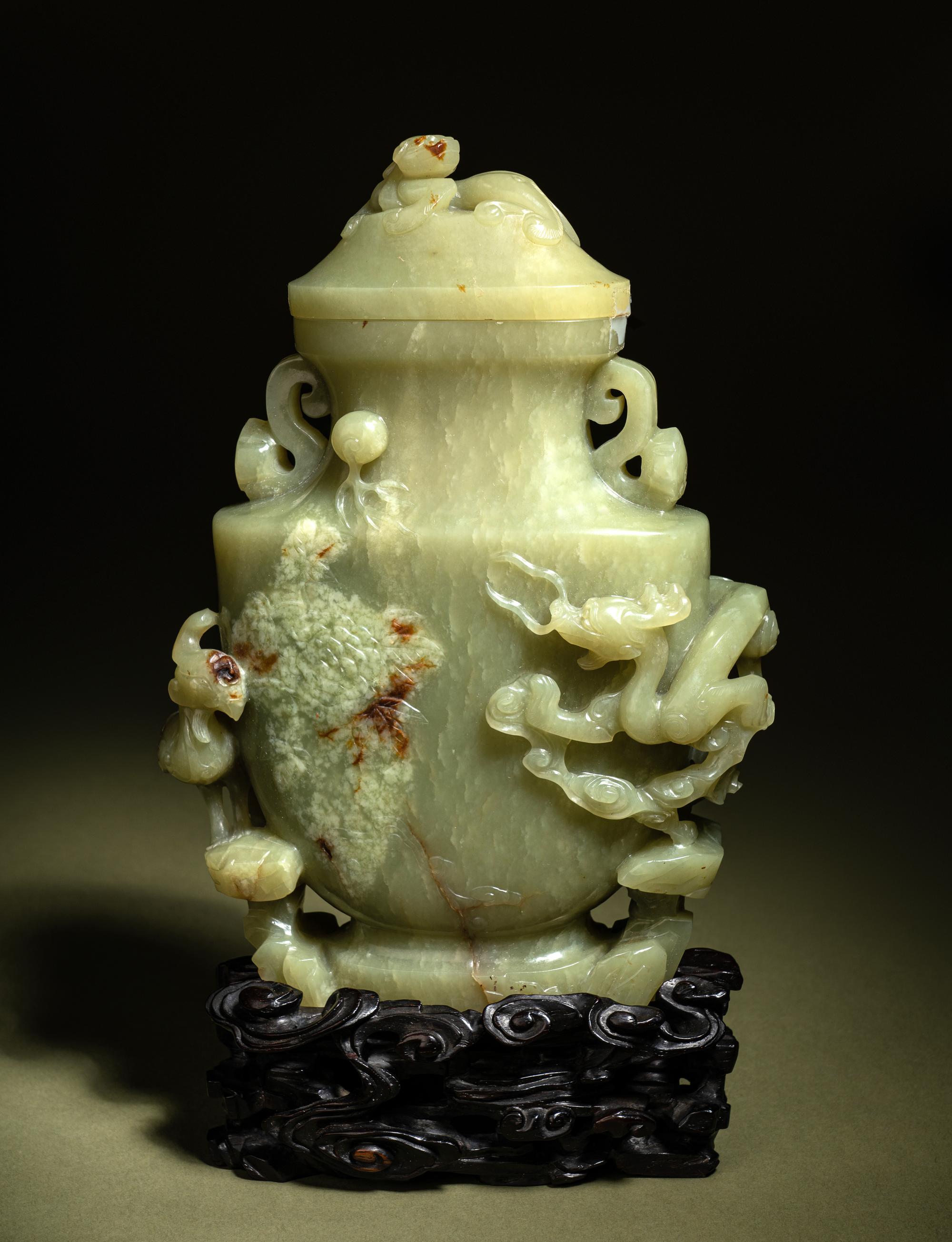 A Carved Yellow Jade Covered Vase