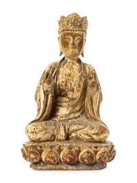 A Chinese Carved Wood Figure of Guanyin