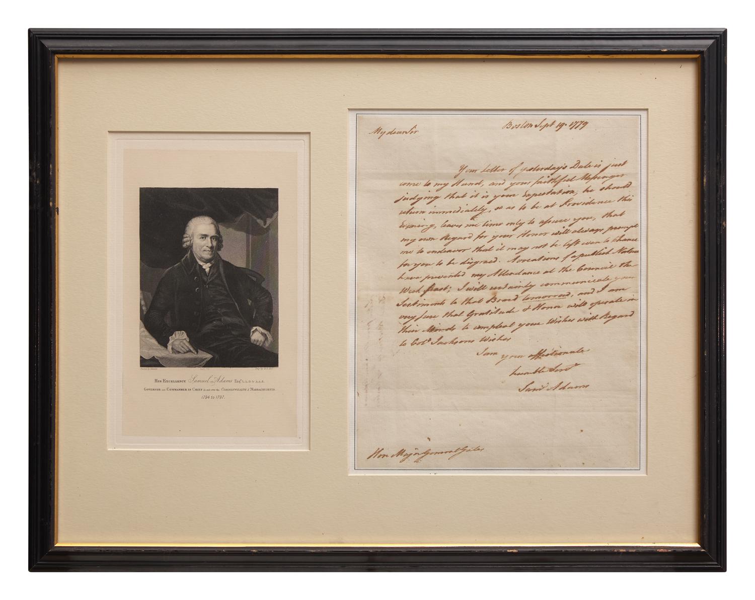 [American Revolution] Adams, Samuel. Autograph Letter, signed