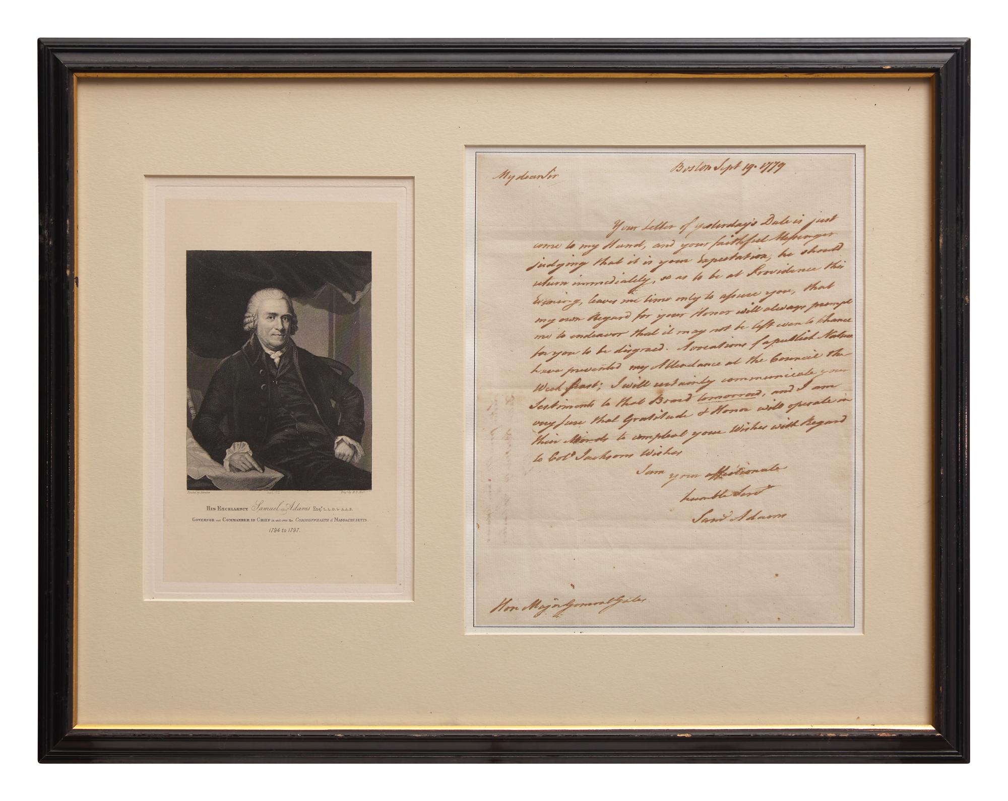 [American Revolution] Adams, Samuel. Autograph Letter, signed