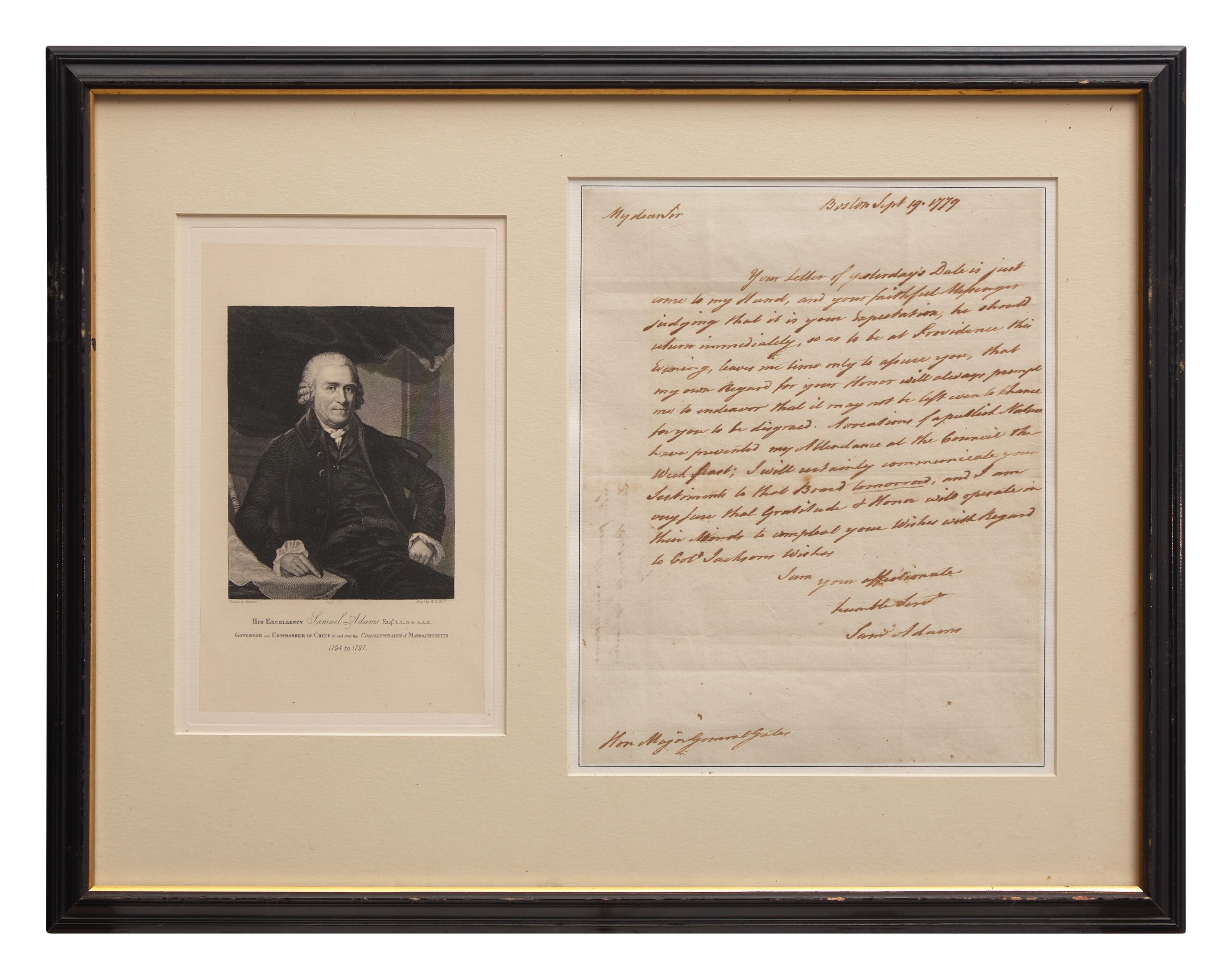 [American Revolution] Adams, Samuel. Autograph Letter, signed