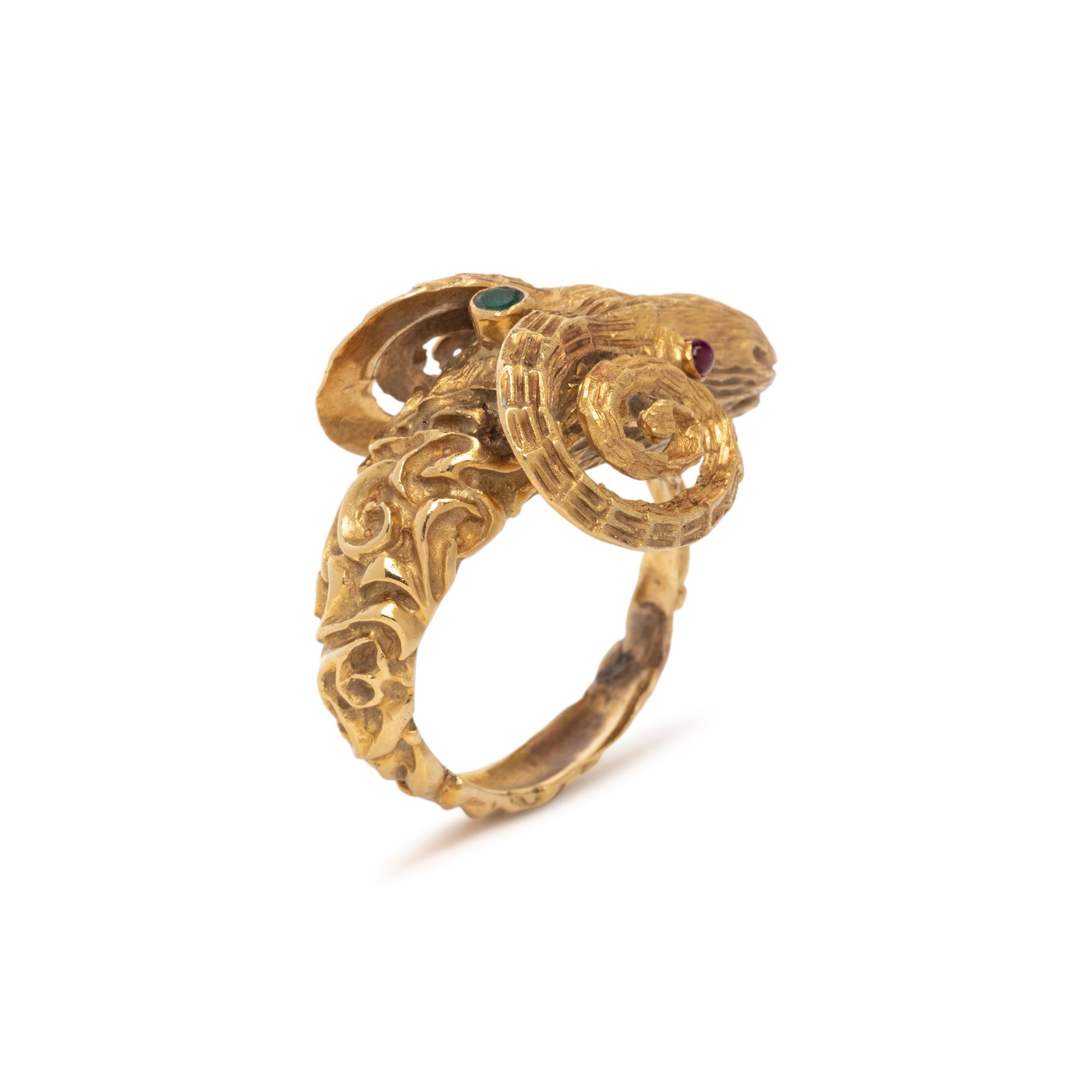 YELLOW GOLD AND MULTIGEM RAM'S HEAD RING