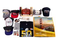 (Sports) A group of football, Super Bowl, and soccer memorabilia, comprising: