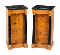 A Pair of Empire Style Part-Ebonized Marble-Top Bedside Tables