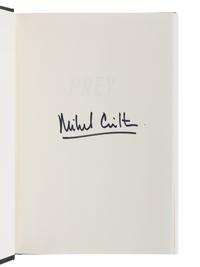 CRICHTON, Michael (1942-2008). A group of 6 FIRST EDITIONS of Crichton’s works, MANY SIGNED, comprising: