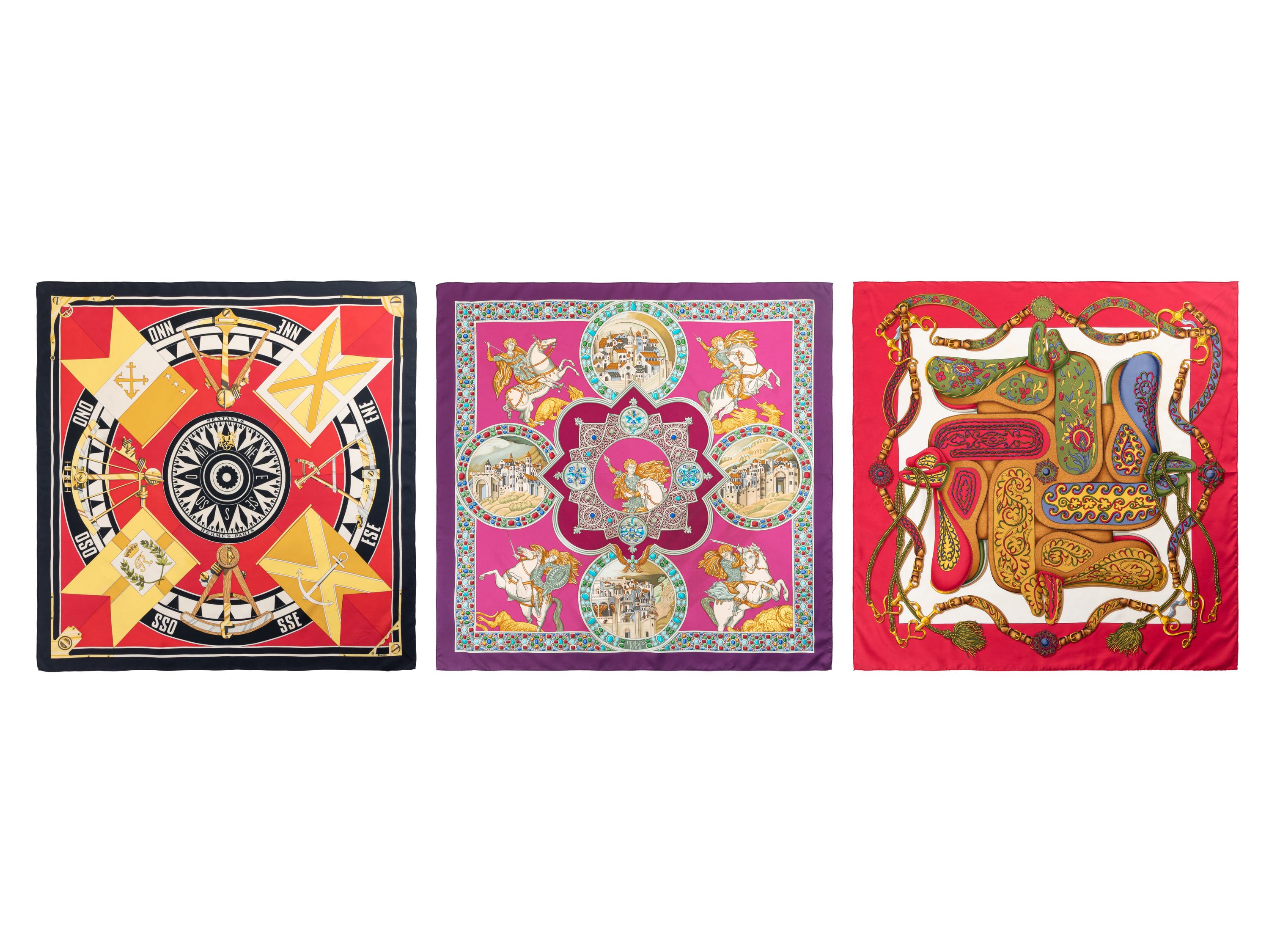 Three Hermès 90cm Silk Scarves