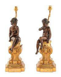A Pair Continental Parcel-Gilt Bronze Putti Figures