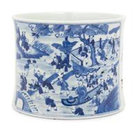 Two Chinese Blue and White Porcelain Brushpots, Bitong