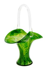 A Glass Basket Height 11 3/4 inches.