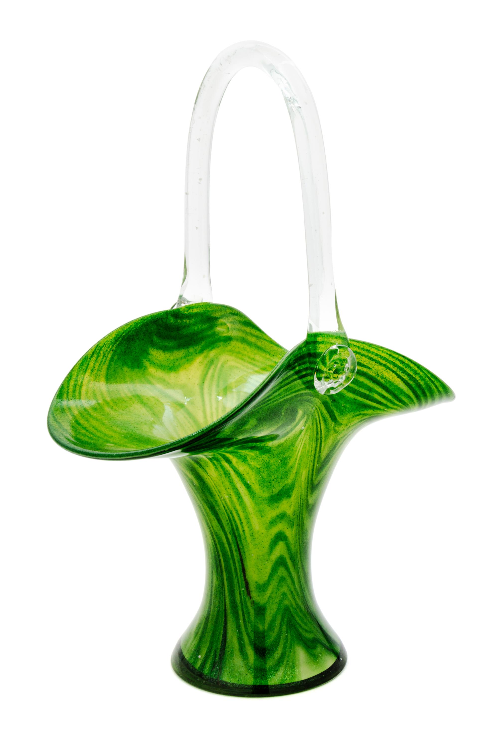 A Glass Basket Height 11 3/4 inches.