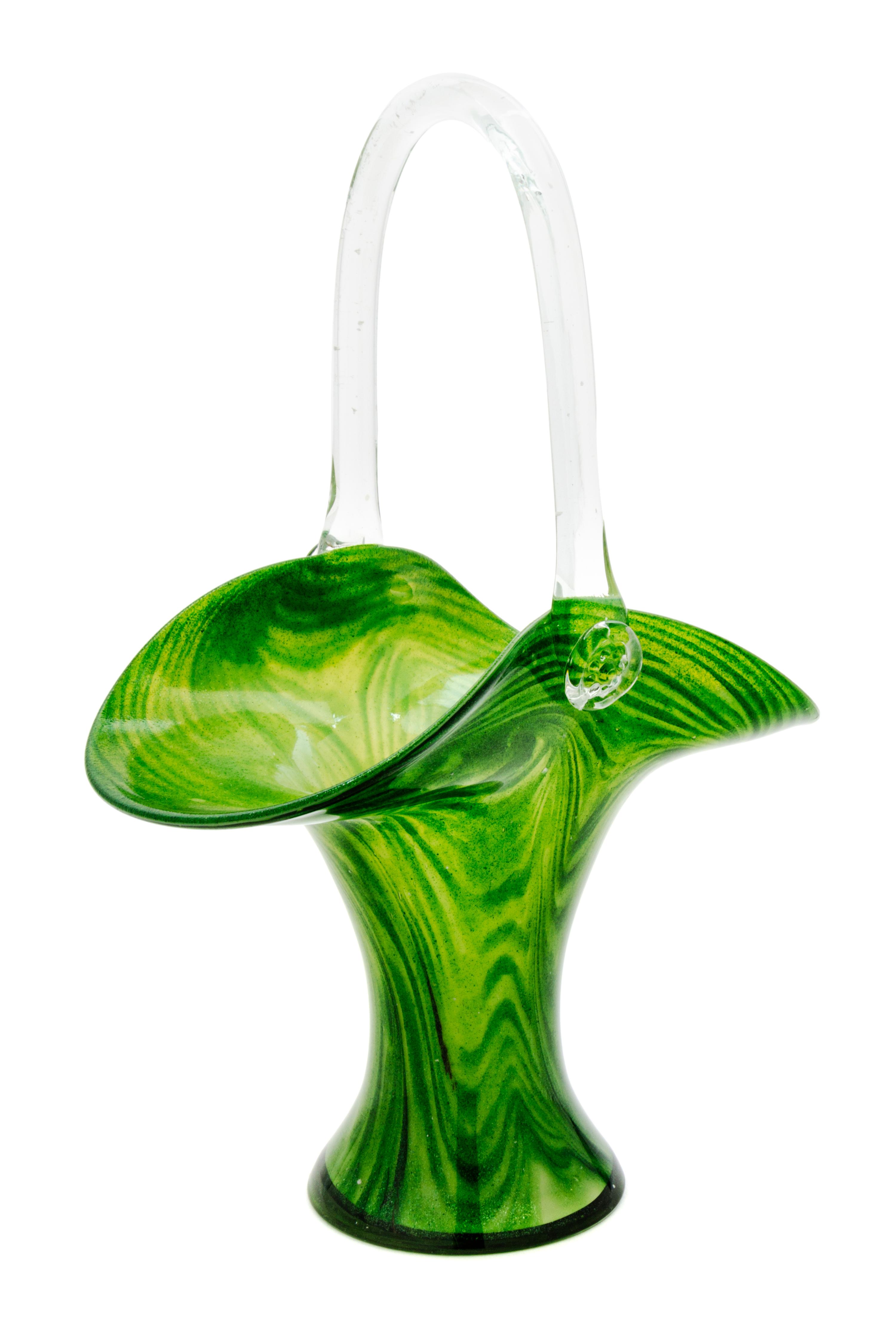 A Glass Basket Height 11 3/4 inches.