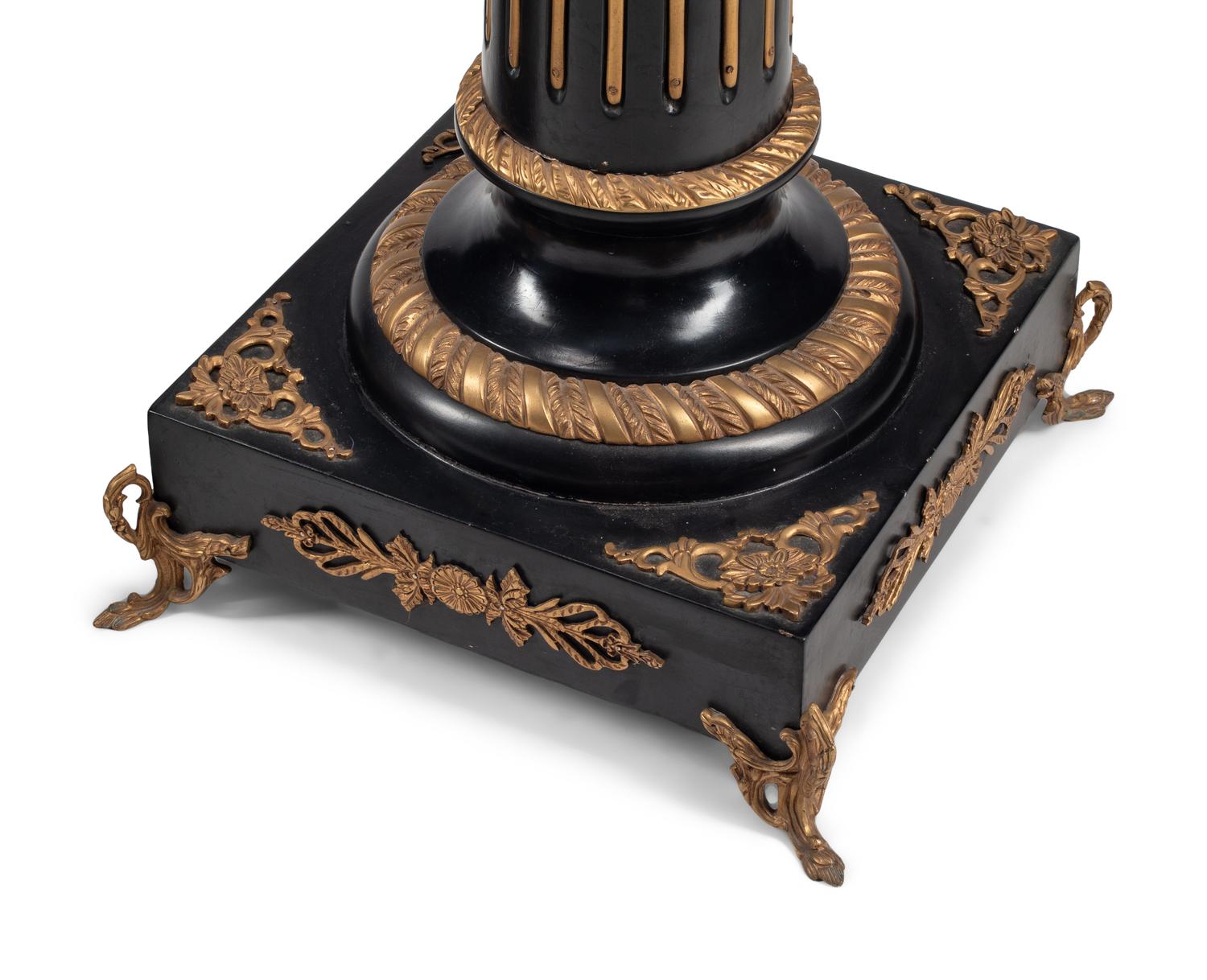 A Pair of Continental Painted and Parcel Gilt Marble-Top Pedestals