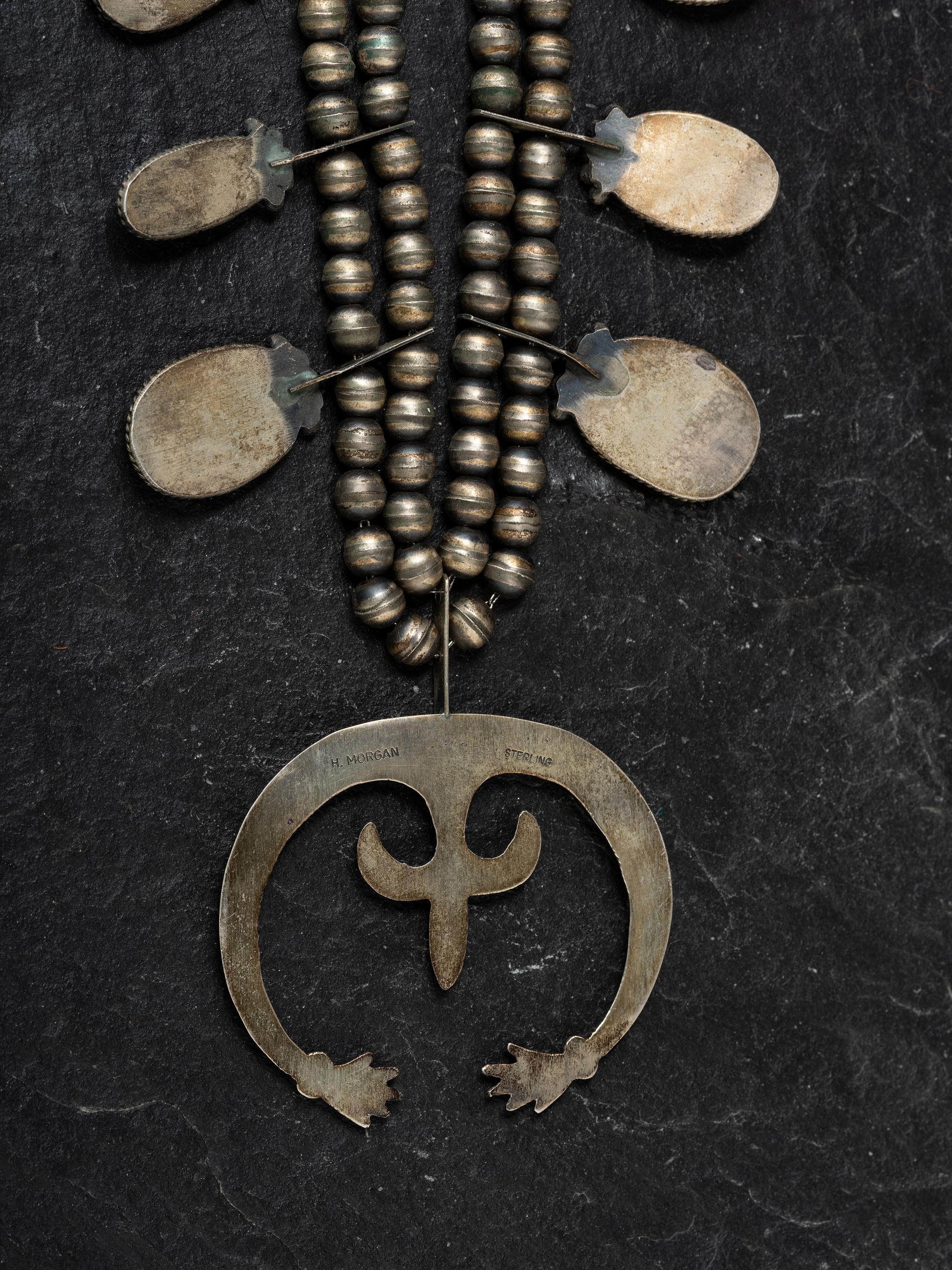 Sterling Silver, Turquoise, and Spiny Oyster Squash Blossom Necklace
