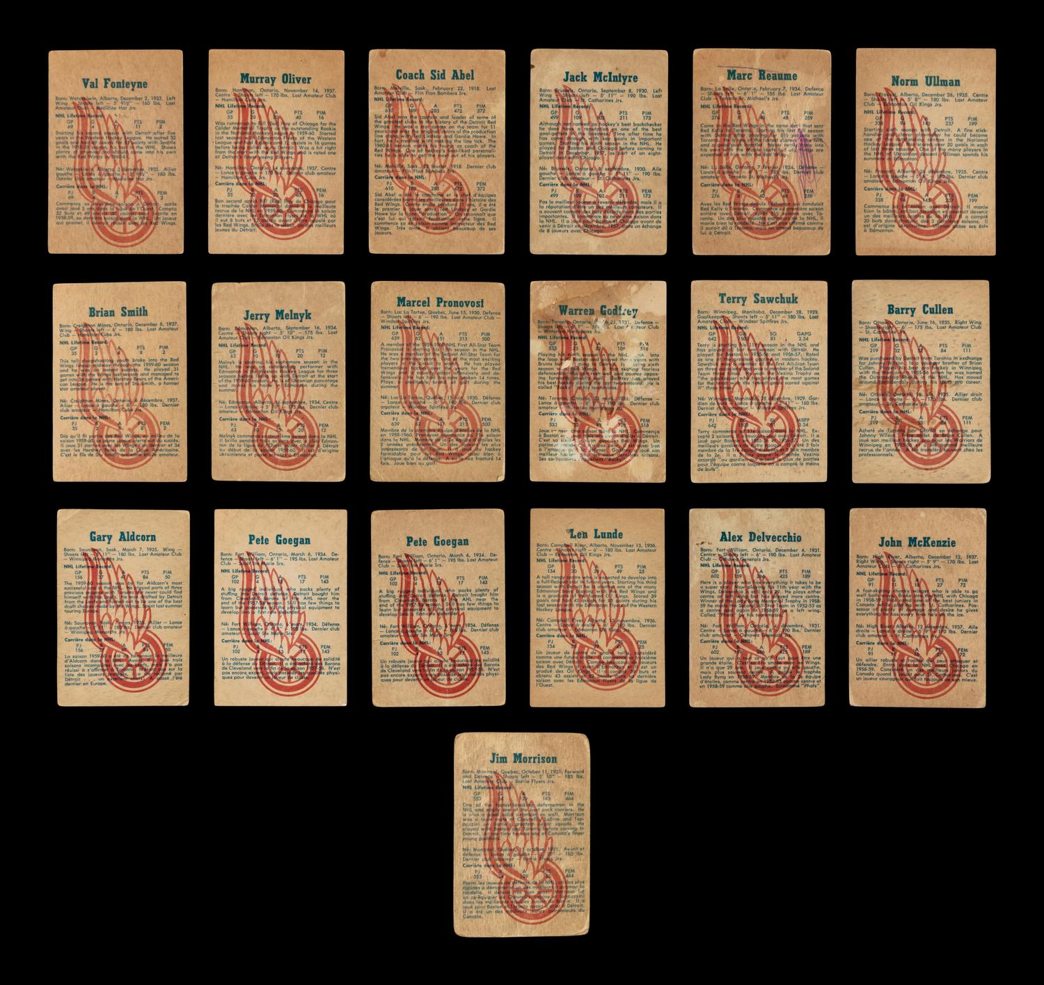 A Collection of Detroit Red Wings 1960-61 Parkhurst Hockey Cards (19)