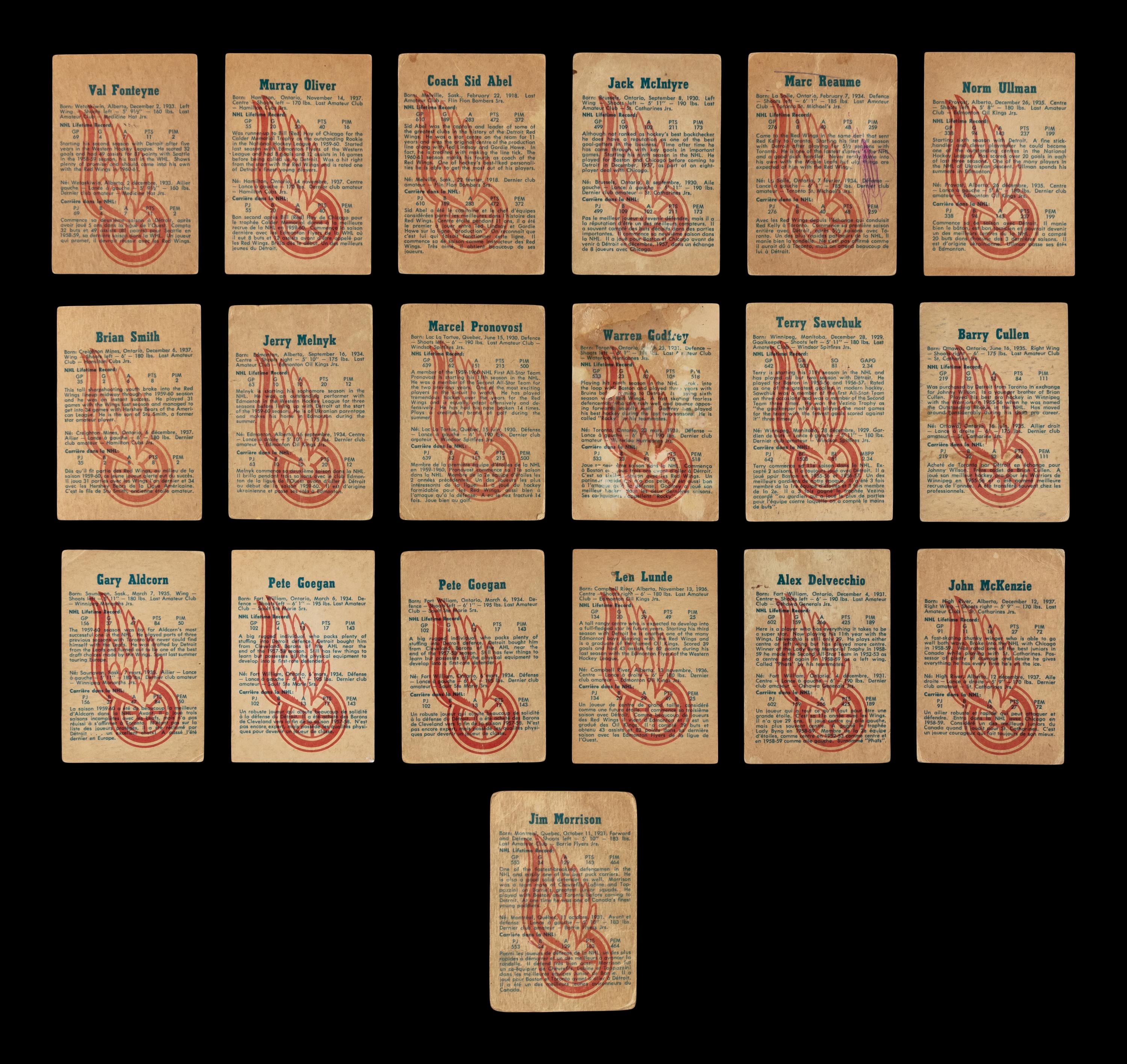 A Collection of Detroit Red Wings 1960-61 Parkhurst Hockey Cards (19)