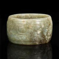 A Chinese carved mottled grey jade archaistic ceremonial object 高古風格玉環 Qing dynasty ?