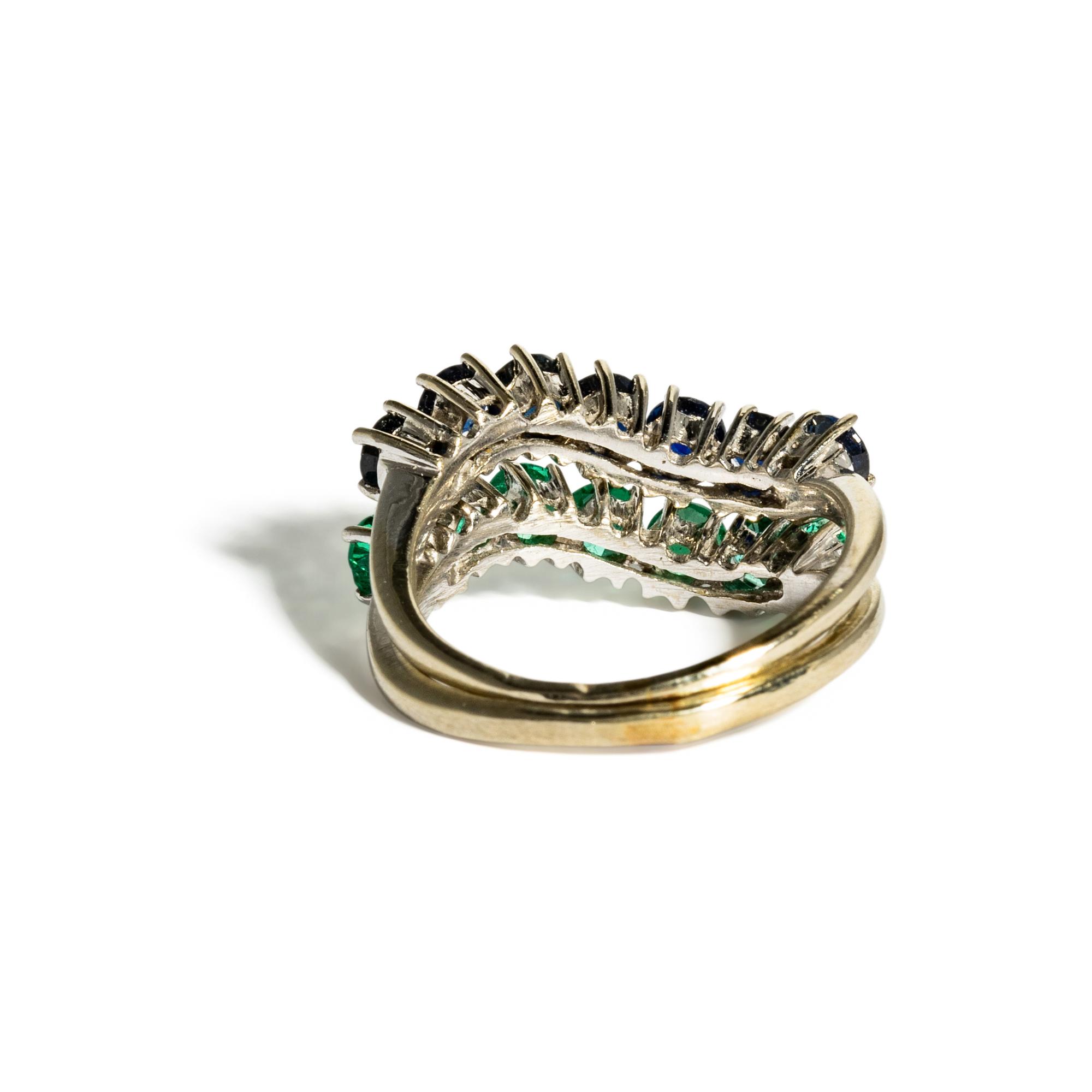 PAIR OF WHITE GOLD, SAPPHIRE, AND SYNTHETIC EMERALD RINGS