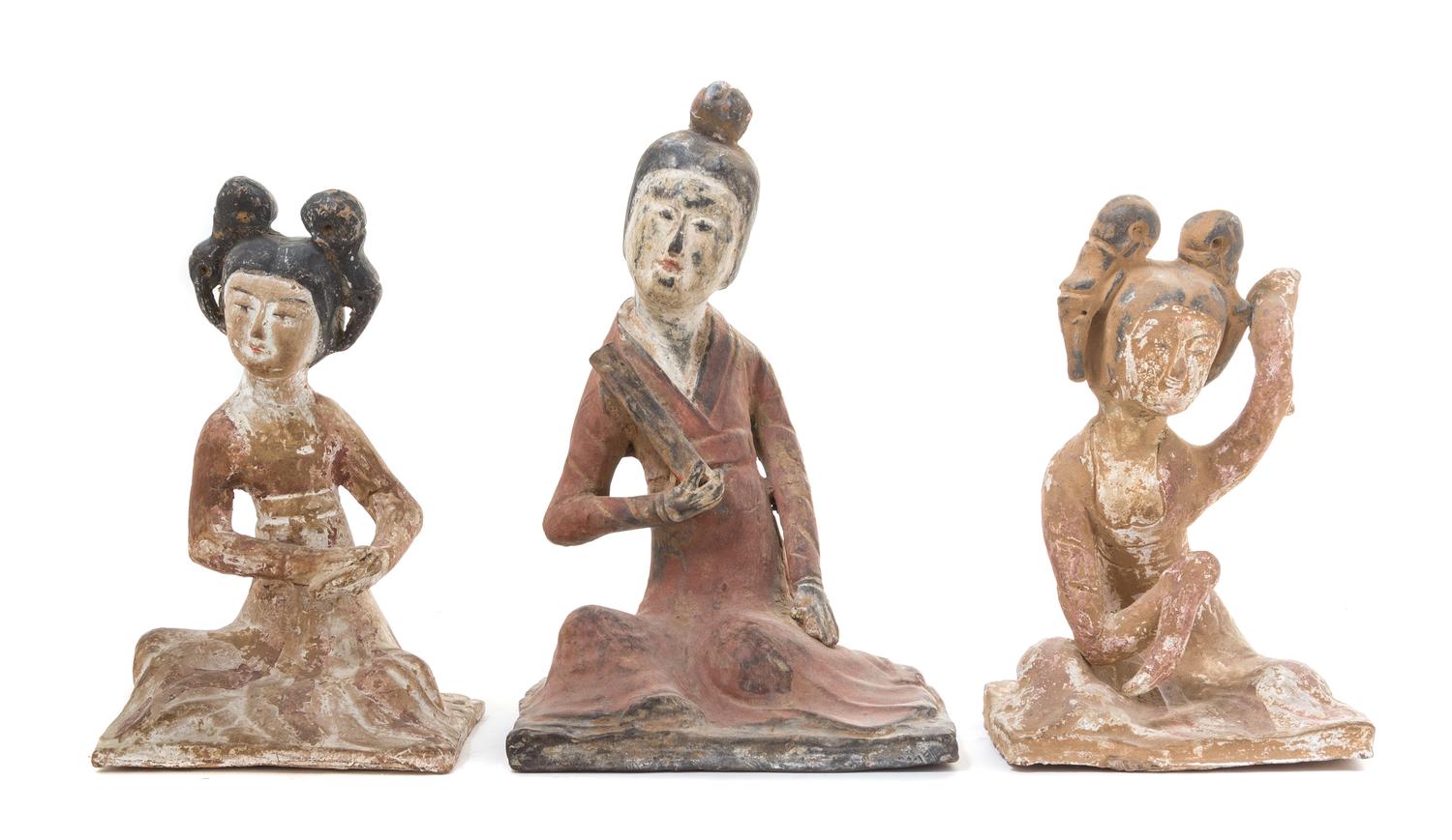 Three Painted Pottery Figures of Musicians — TANG DYNASTY