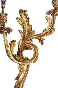 A Pair of Louis XV Style Gilt Bronze Two-Light Sconces