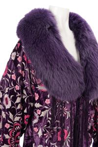 Purple Velvet Coat with Embroidery and Fur Trim