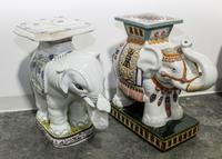 Two Southeast Asian Polychrome Enameled Porcelain Elephant Form Garden Seats Height of each approximately 22 1/4 inches. — 20TH CENTURY