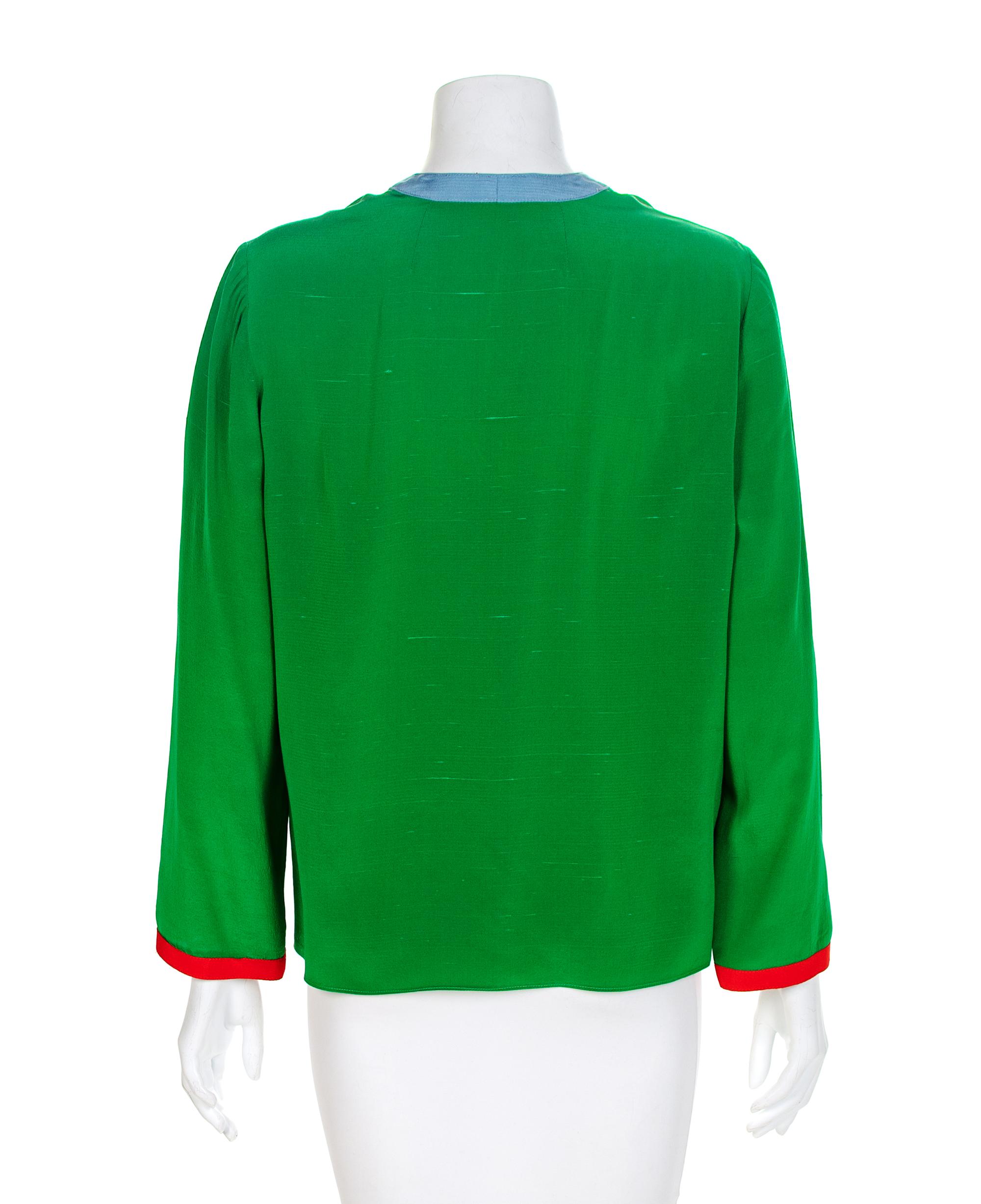 Geoffrey Beene Double-Breasted Green Blouse, 1980-90s Size label: 12