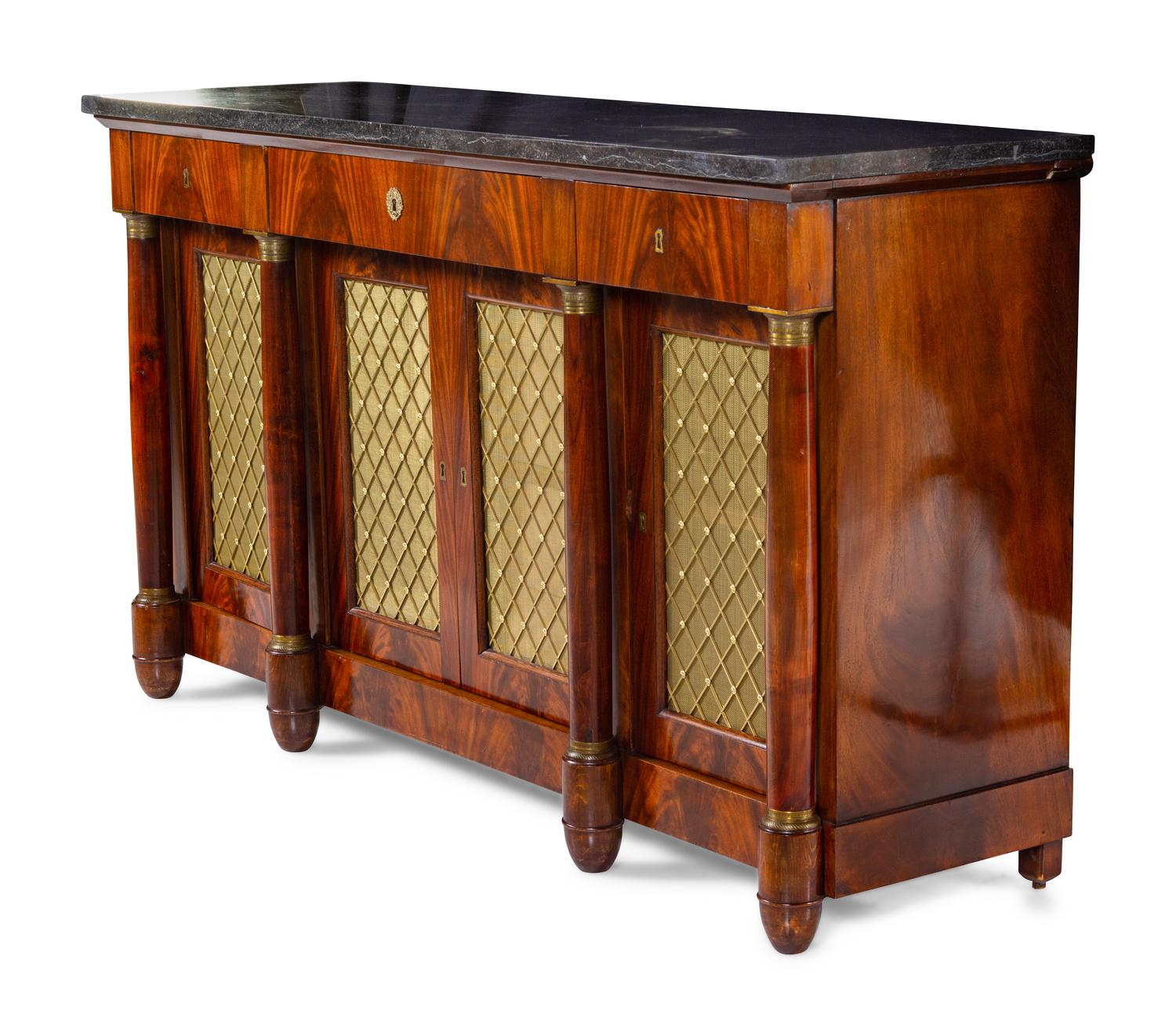 An Empire Style Figured Mahogany Marble-Top Server