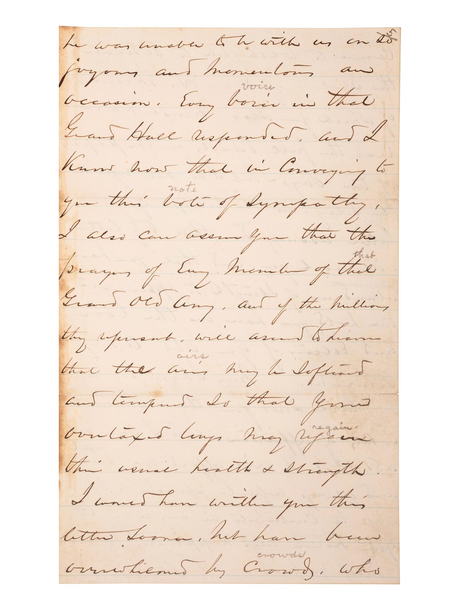 [CIVIL WAR]. A group of 3 autographed items, highlighted by: SHERMAN, William Tecumseh (1820-1891). Autograph letter signed ("W.T. Sherman") as Commanding General of the US Army. Washington, DC. 24 November 1874.