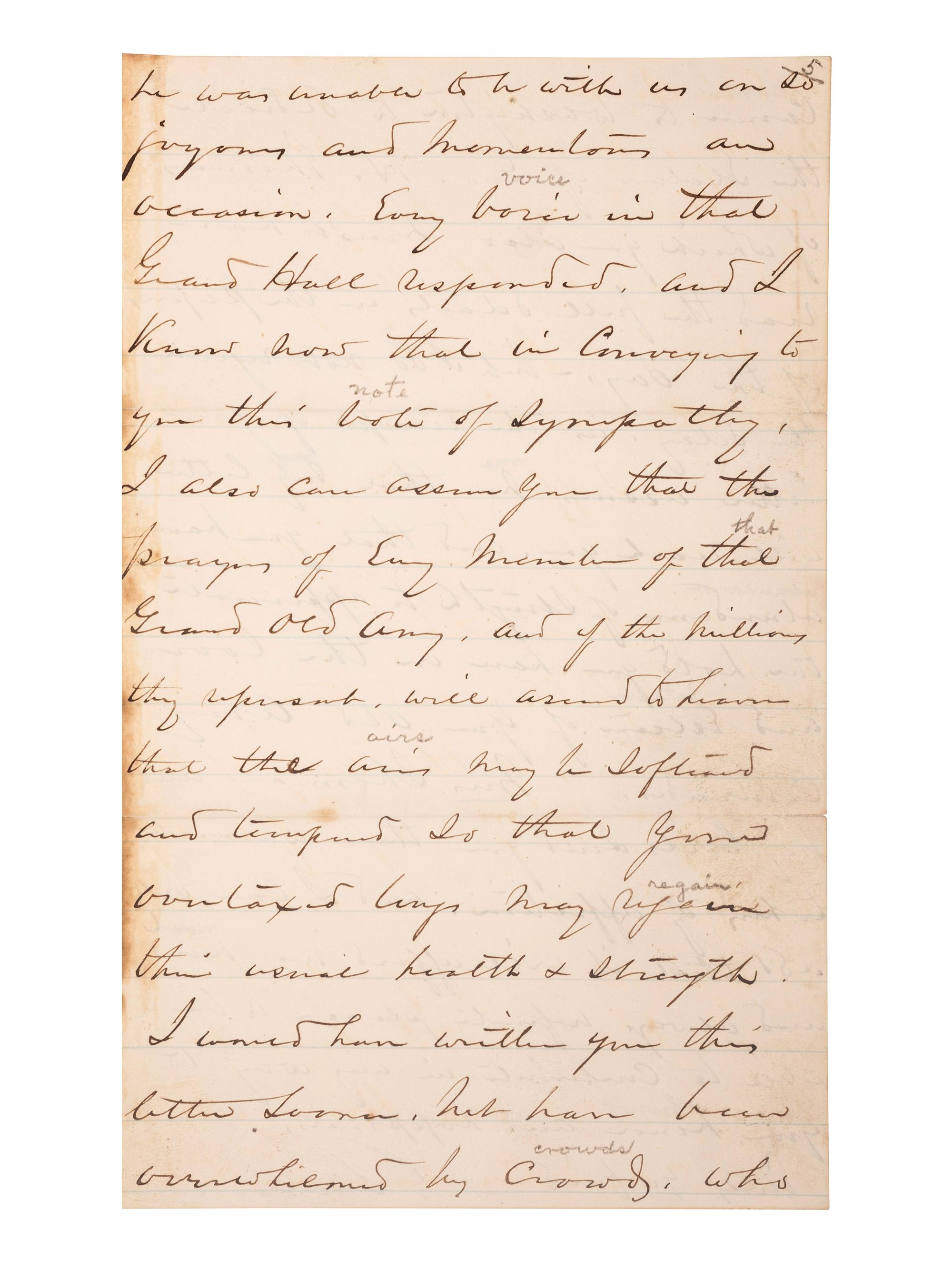 [CIVIL WAR]. A group of 3 autographed items, highlighted by: SHERMAN, William Tecumseh (1820-1891). Autograph letter signed ("W.T. Sherman") as Commanding General of the US Army. Washington, DC. 24 November 1874.