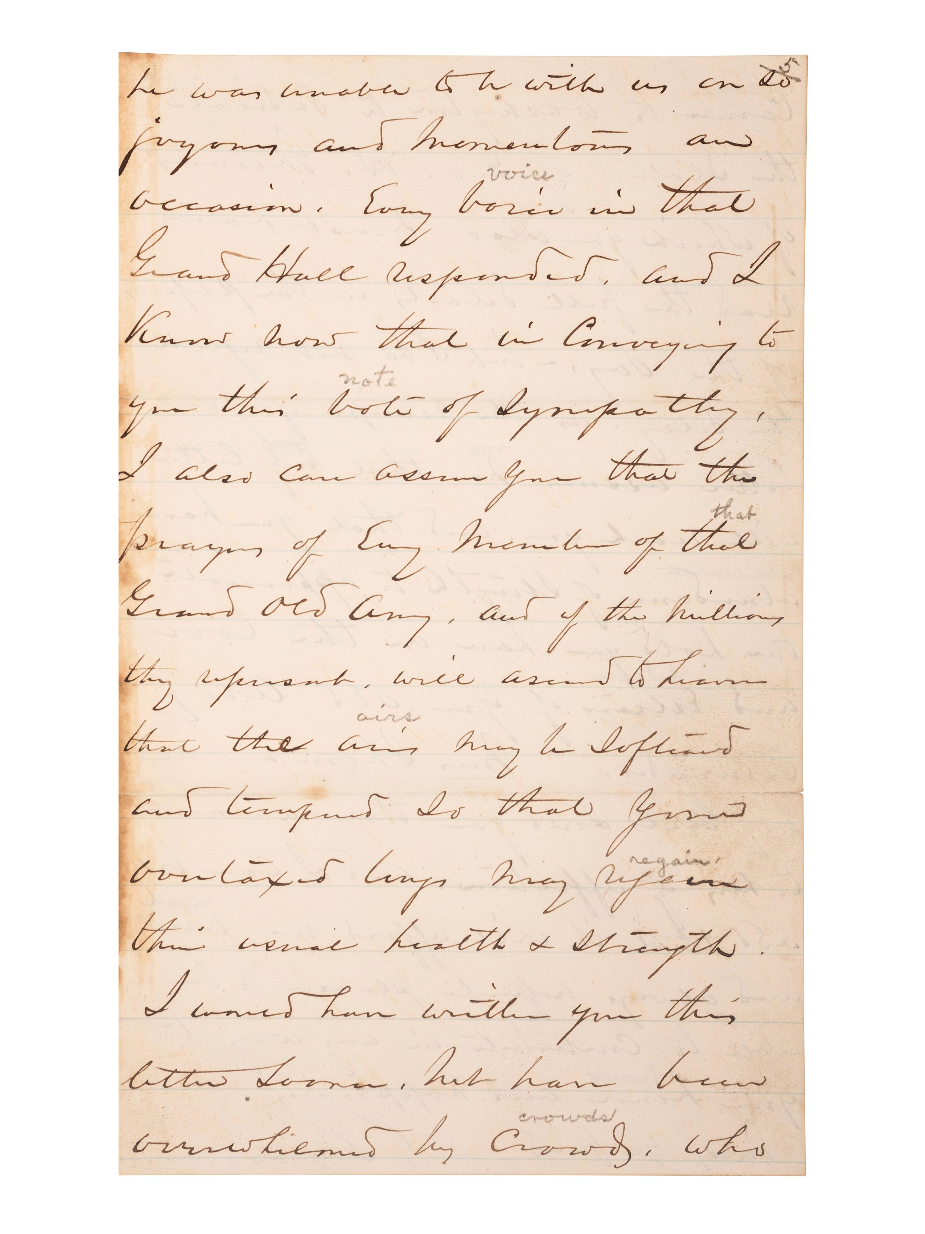 [CIVIL WAR]. A group of 3 autographed items, highlighted by: SHERMAN, William Tecumseh (1820-1891). Autograph letter signed ("W.T. Sherman") as Commanding General of the US Army. Washington, DC. 24 November 1874.
