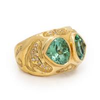 Green Tourmaline, Diamond, and Yellow Gold Ring
