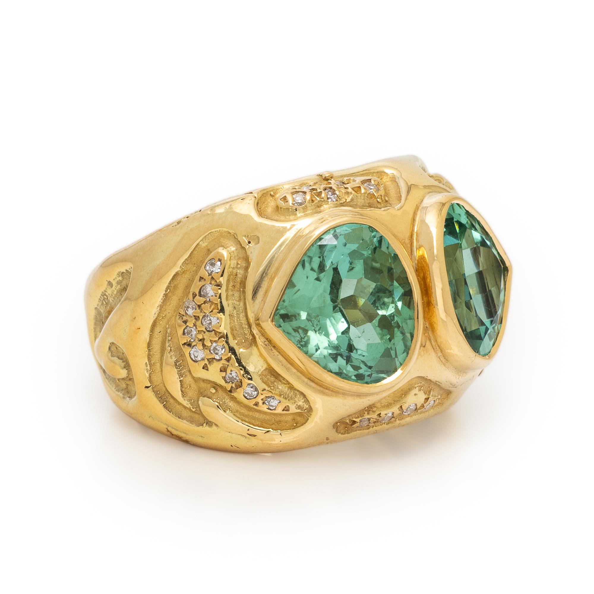 Green Tourmaline, Diamond, and Yellow Gold Ring