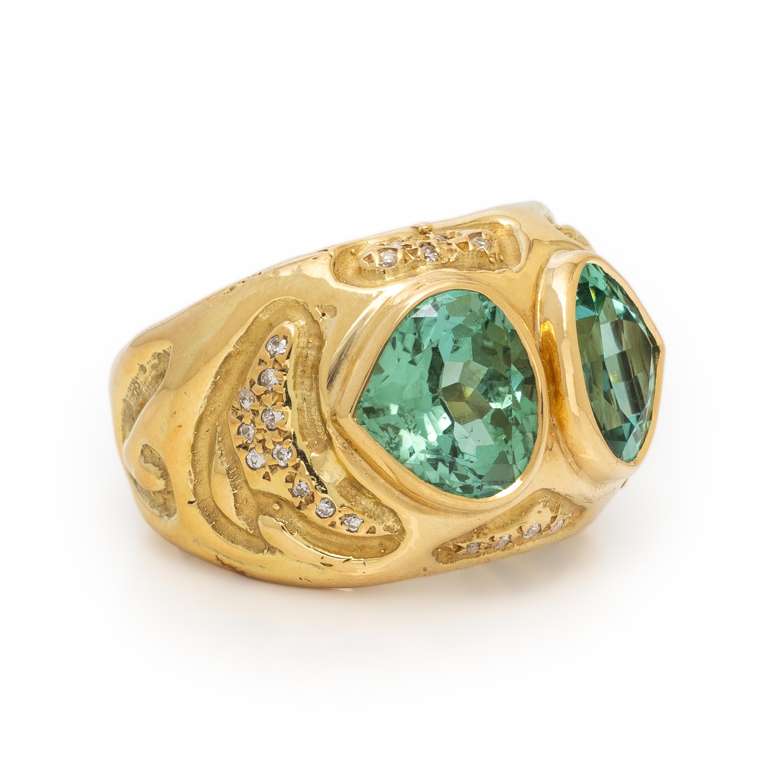 Green Tourmaline, Diamond, and Yellow Gold Ring