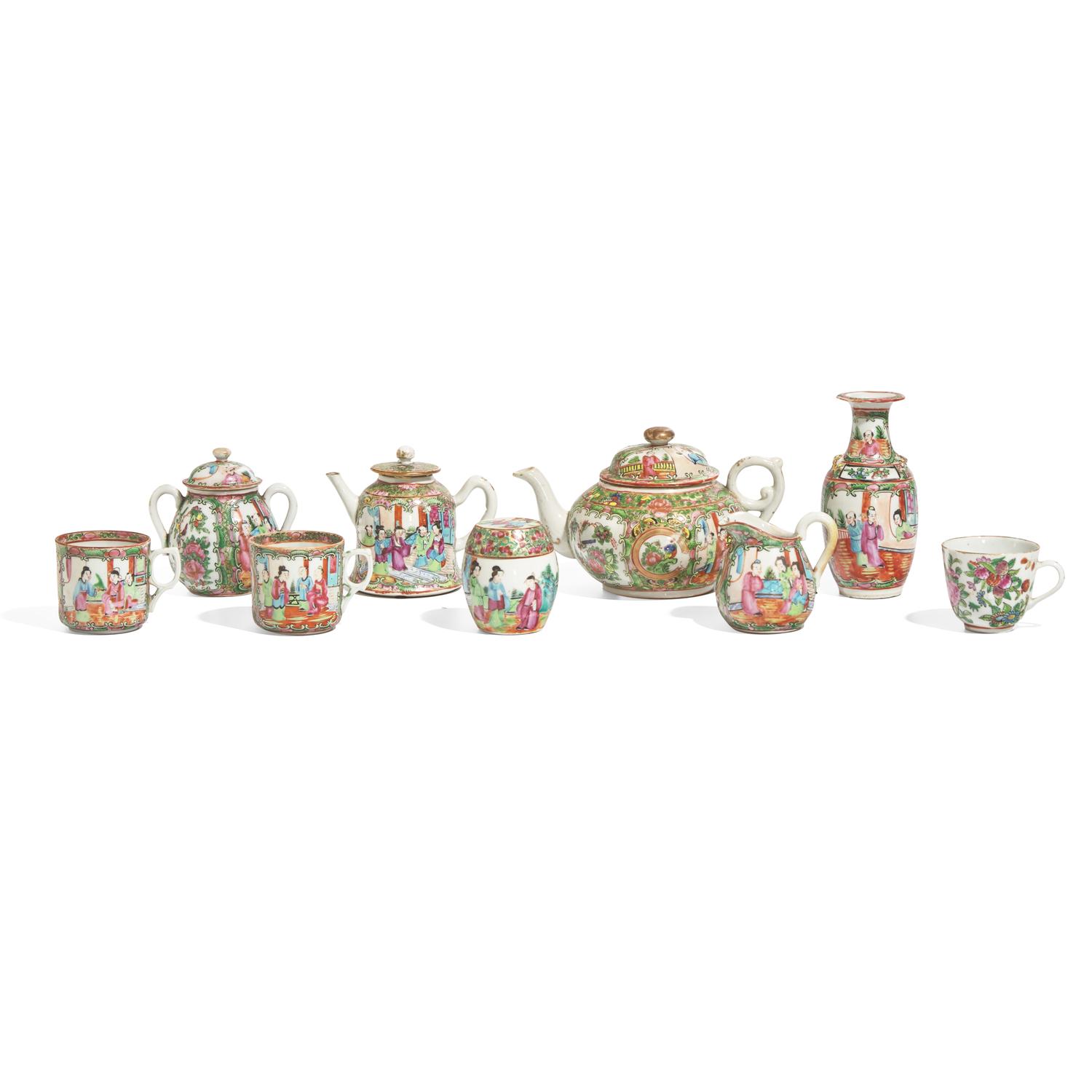 A Group of Twenty-Five Chinese Export Porcelain Rose Medallion Tablewares