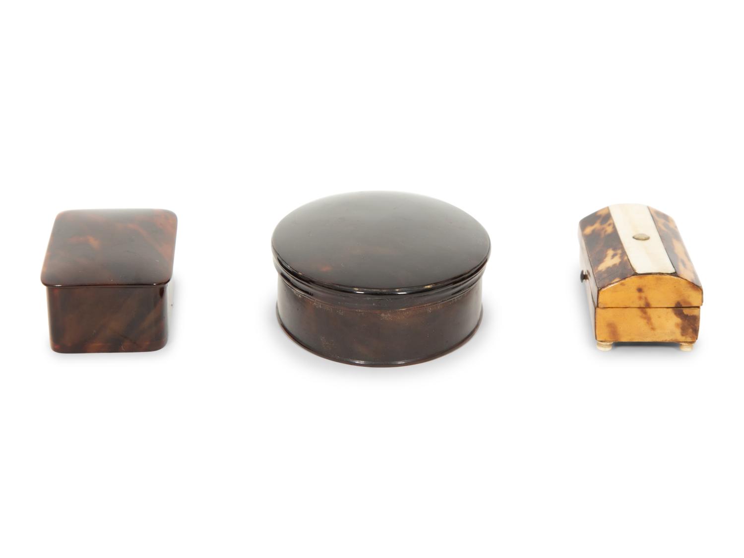 Three English Tortoise Shell Small Boxes