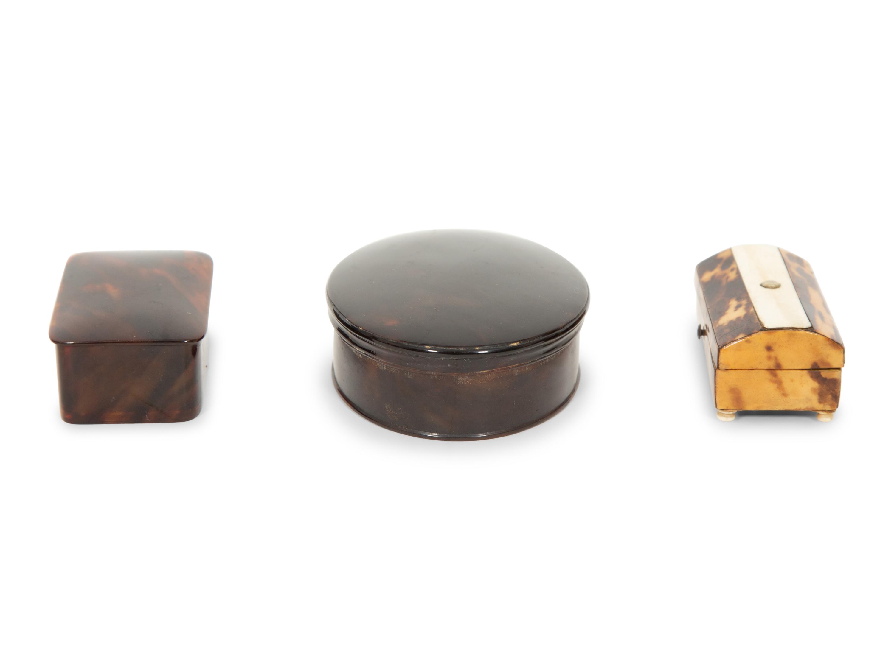 Three English Tortoise Shell Small Boxes