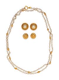 CHANEL, SAUTOIR AND TWO EAR CLIPS