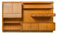 A Teak Wall Unit Height 69 1/2 x width 112 1/2 x depth 161/2 inches.