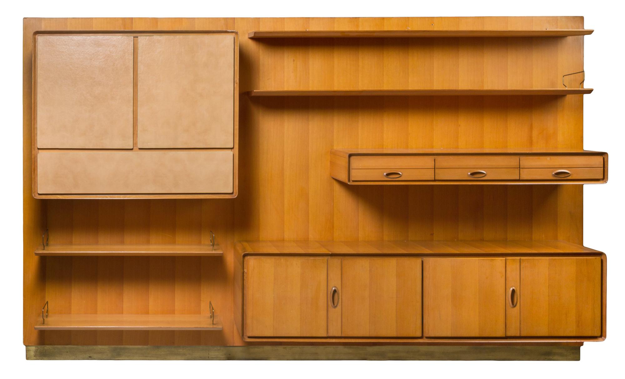 A Teak Wall Unit Height 69 1/2 x width 112 1/2 x depth 161/2 inches.