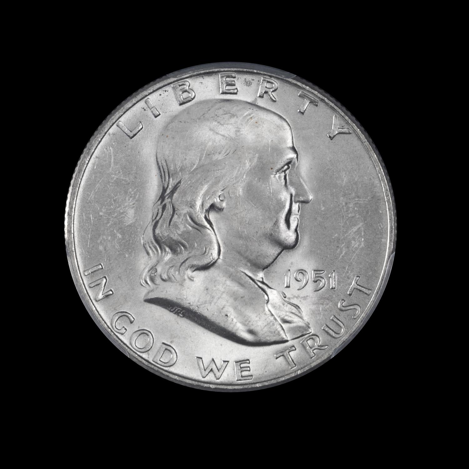 A United States 1951-D Benjamin Franklin 50c Coin — PCGS Graded MS63 FBL