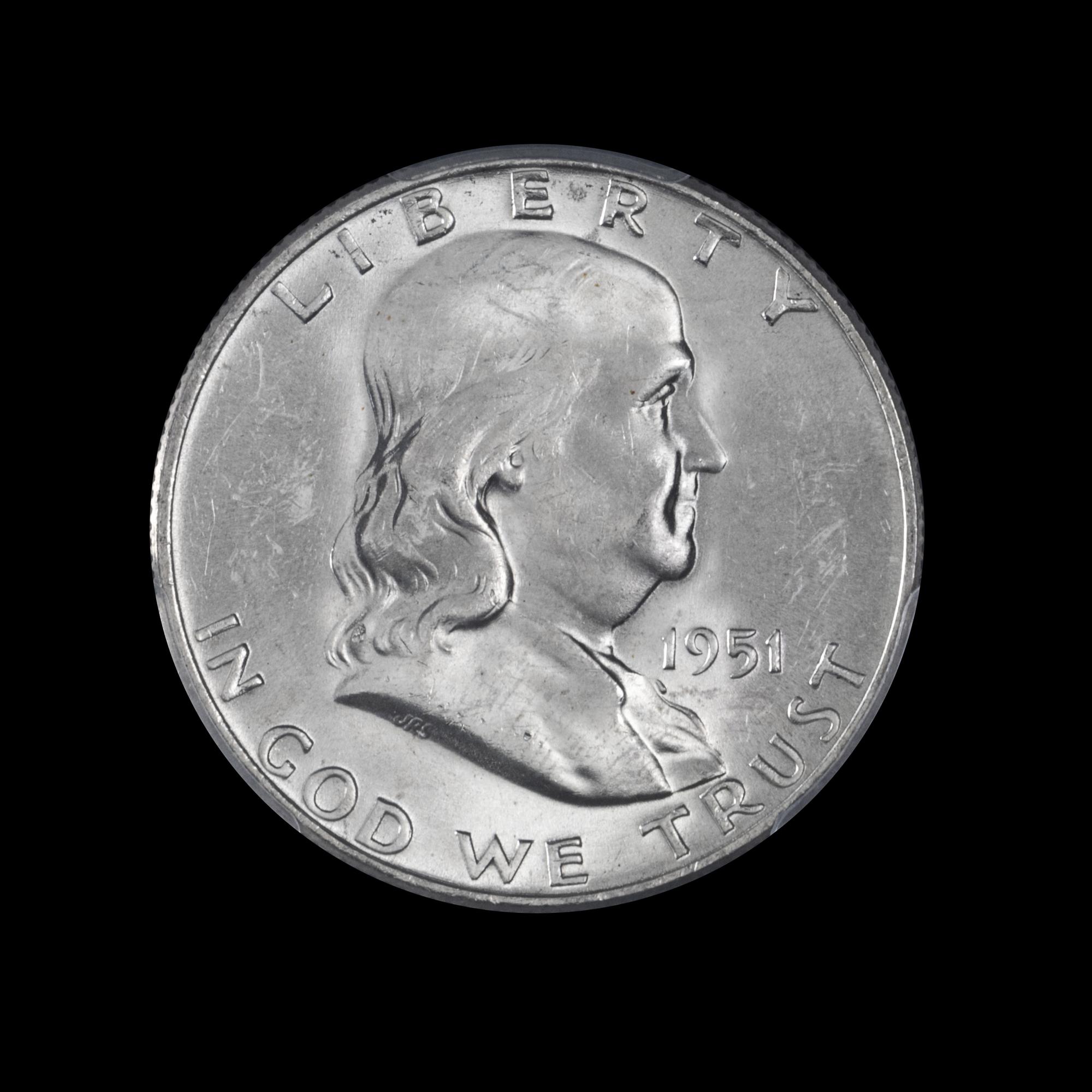 A United States 1951-D Benjamin Franklin 50c Coin — PCGS Graded MS63 FBL