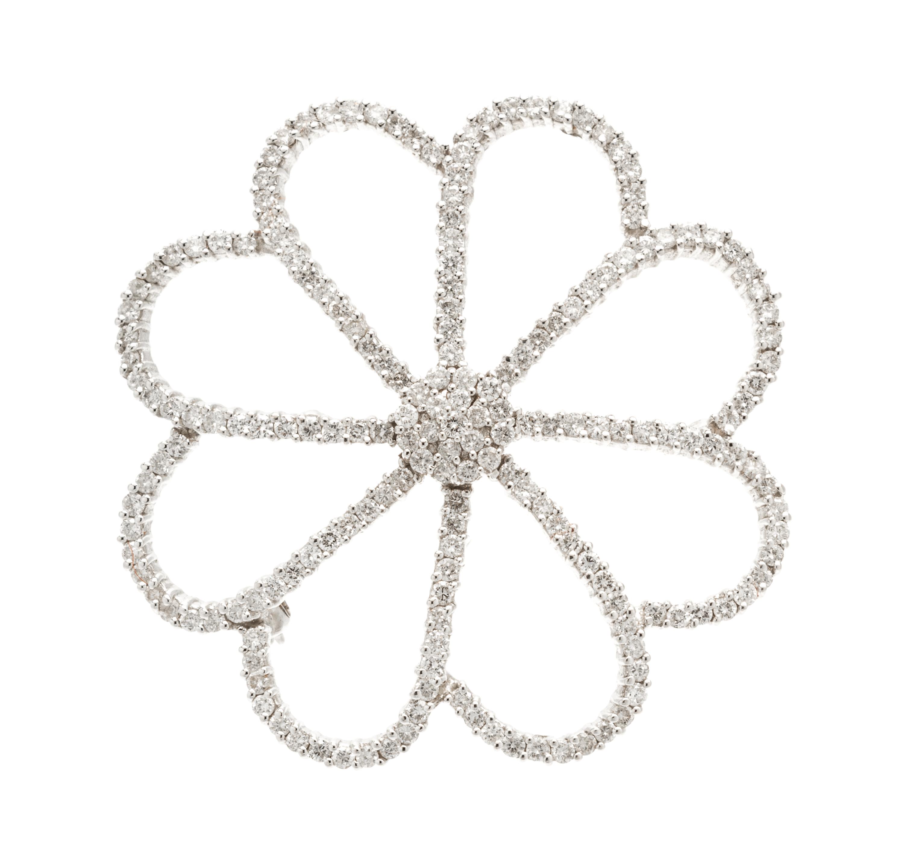 An 18 Karat White Gold and Diamond Flower Brooch, 9.30 dwts.