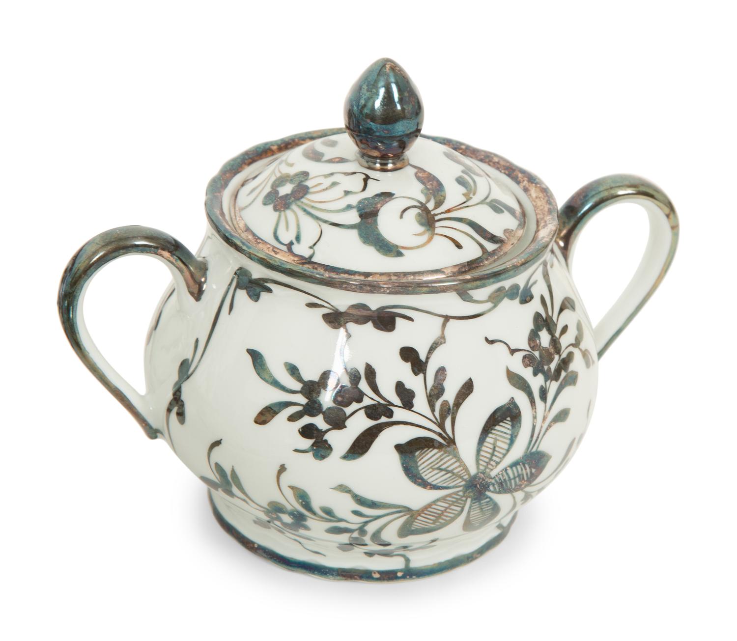 A Richard Ginori Silver-Overlay Porcelain Tea Service