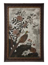 A Chinese Reverse-Painted Mirror with Pheasants and Peonies