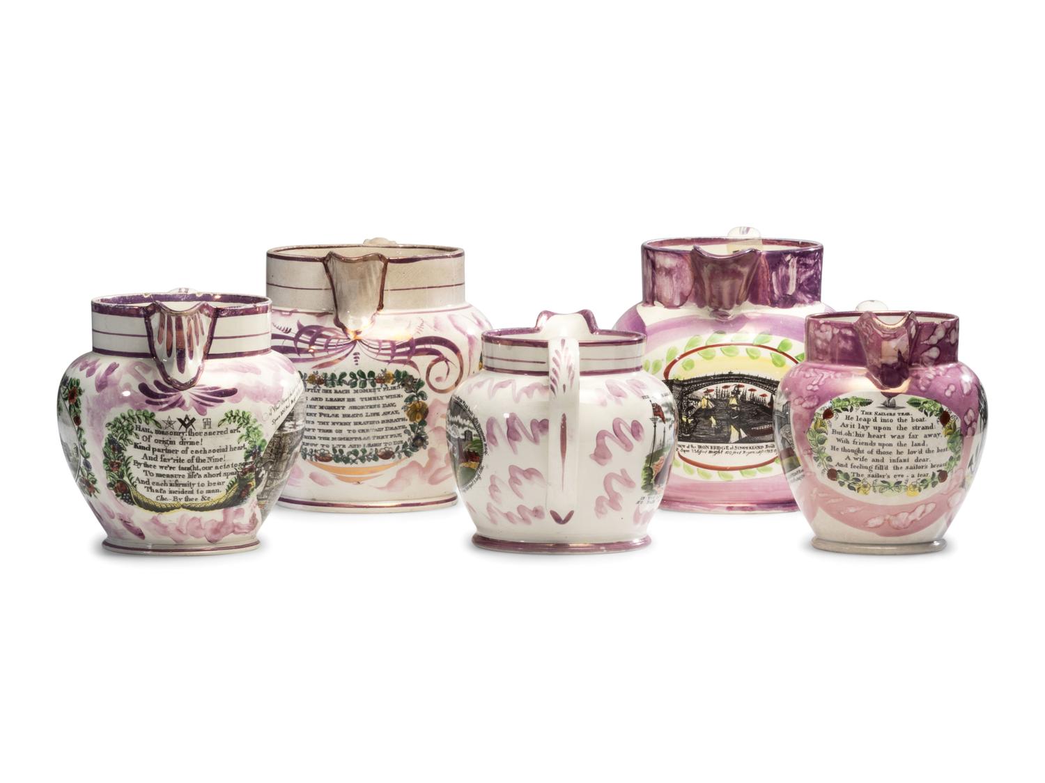 Five Sunderland Luster Jugs