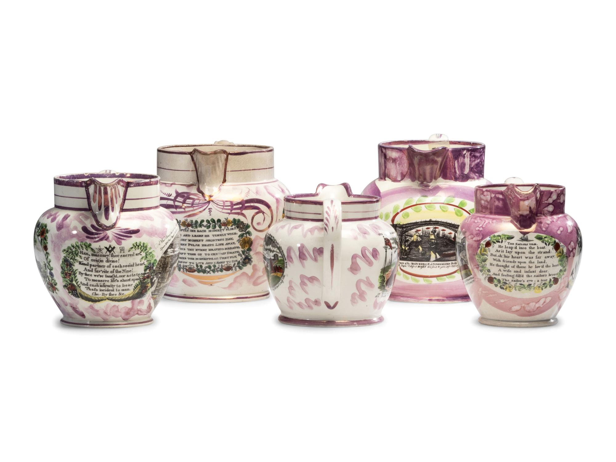 Five Sunderland Luster Jugs