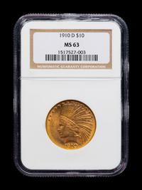 A 1910-D Indian Head $10 Coin (NGC MS63)