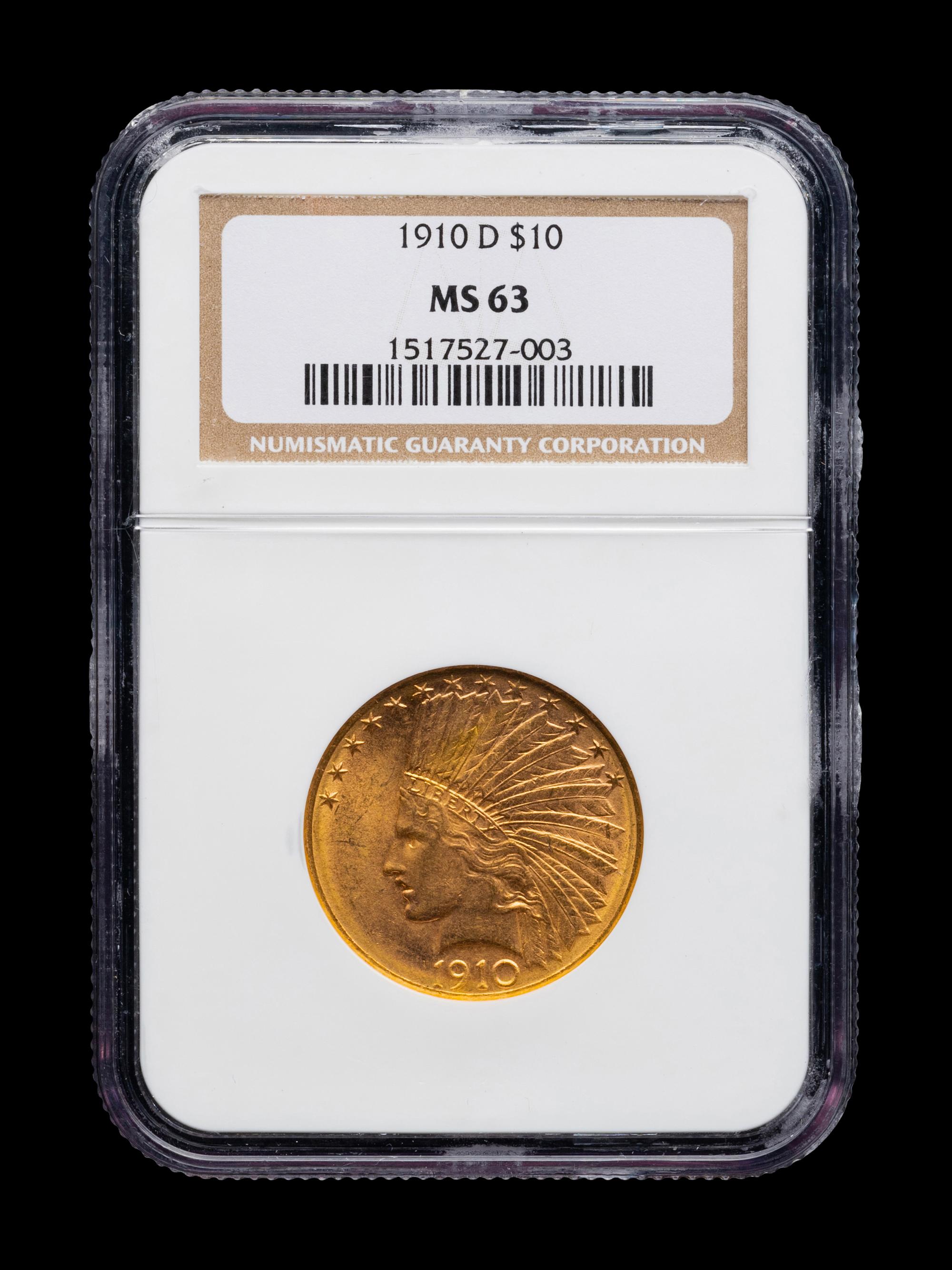 A 1910-D Indian Head $10 Coin (NGC MS63)
